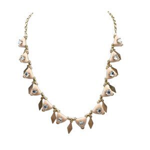 J Crew Vintage Bib Necklace with Pink Enamel & Rhinestone Accents